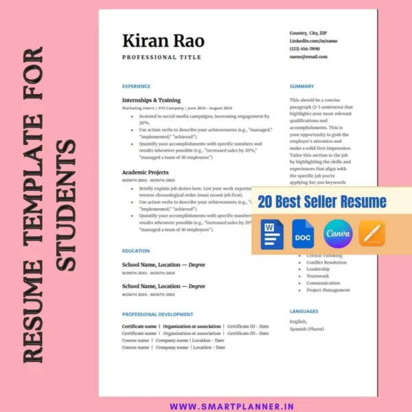 Best Resume Template for Students | 20 Best Seller Resume Template for Students