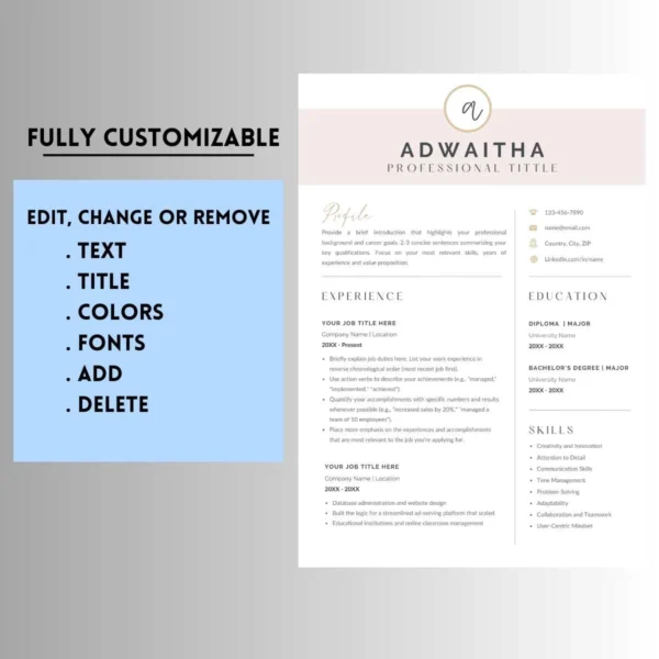 Editable resume template designed for diploma students, featuring sections for education, skills, and experience