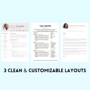 Three customizable Google Doc resume templates showcasing clean layouts for professional use.