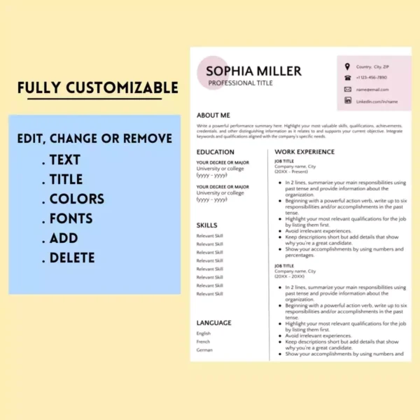 Editable Microsoft Word resume template featuring a clean design for professional use.