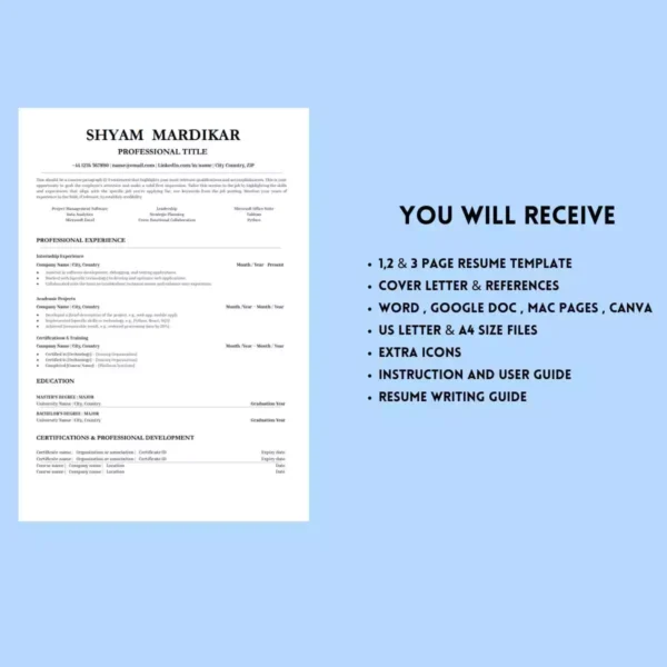 A resume template designed for IT freshers, featuring sections for education, skills, and work experience.