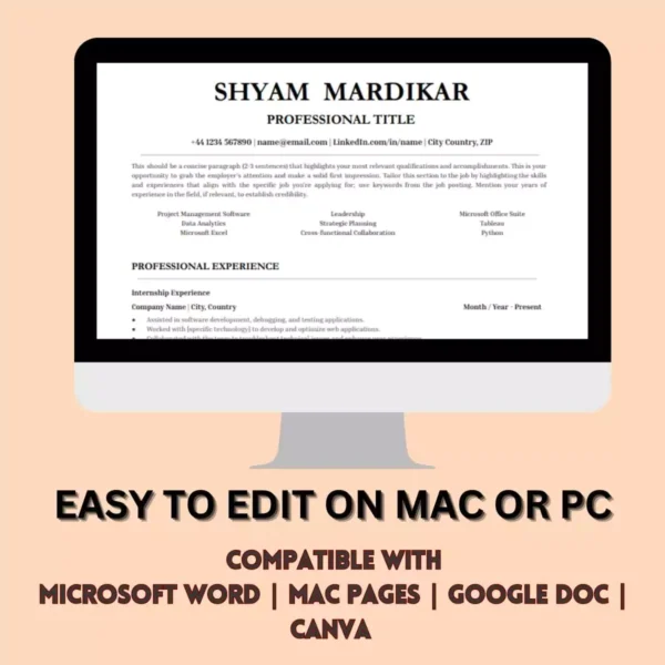 Teacher resume template designed for easy editing on both Mac and PC platforms.